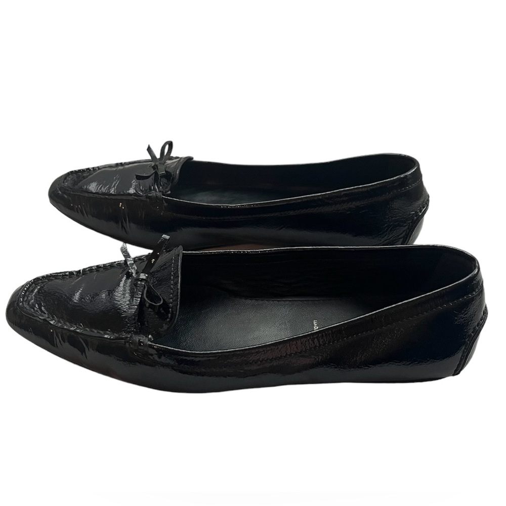 Prada | Vintage Women’s Patent Leather Black Loafers with Bow | Size 37.5